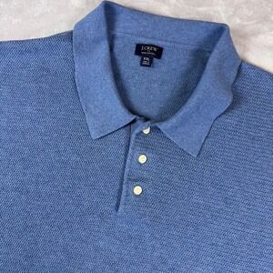 J Crew Mens Blue 100% Cotton Textured Tight Knit Polo Shirt Size XXL